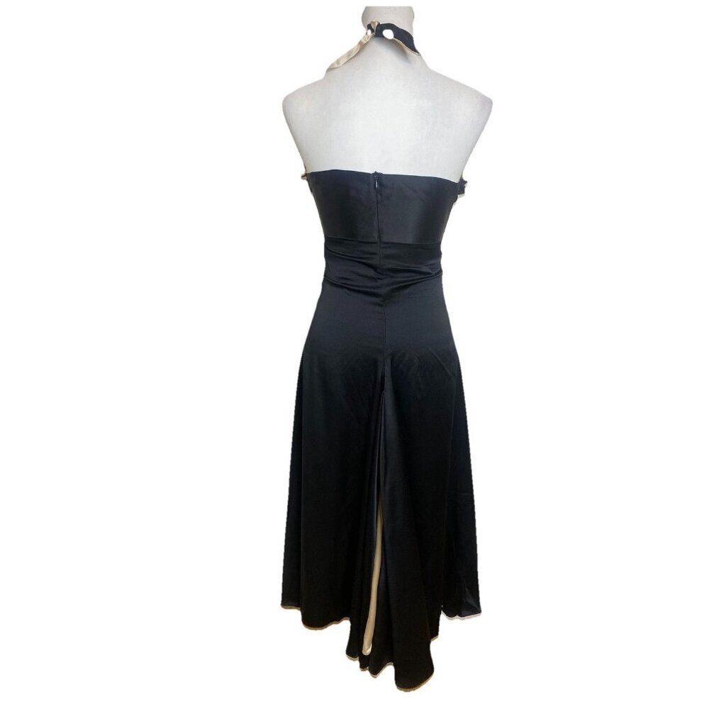Vintage Mara Hoffman 100% Silk Late 90’s Y2K Era Black Tan Satin Halter Dress S - Picture 5 of 14